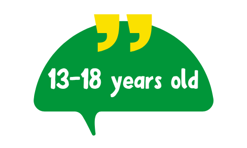 speech bubble saying 13 to 18 years old